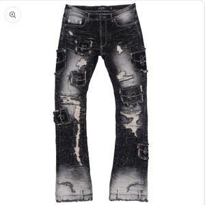 Frost Originals 42x37 Destroyed Grunge Stack Jeans Shredded Patch Urban Distress